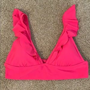 NWOT Aerie Ruffle Longline Bikini Top - Hot Pink